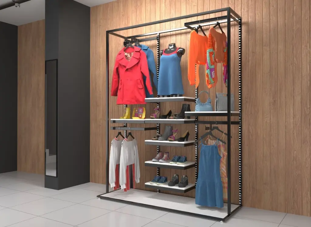 Exhibidor de ROPA Y bolsos de dama para tiendas boutique