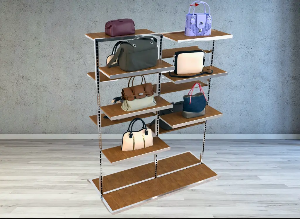 Exhibidor de bolsos de dama para tiendas de moda